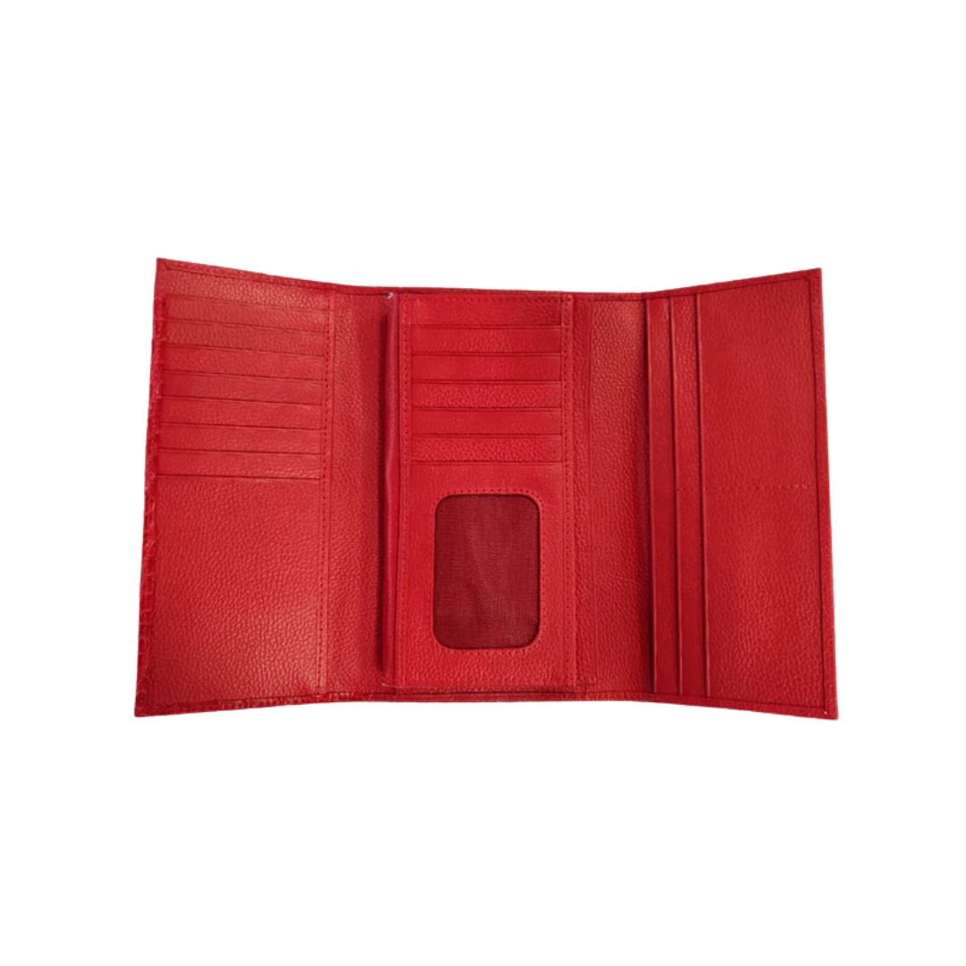 Billetera Cartera grande con multiples compartimientos para mujer en cuero rojo