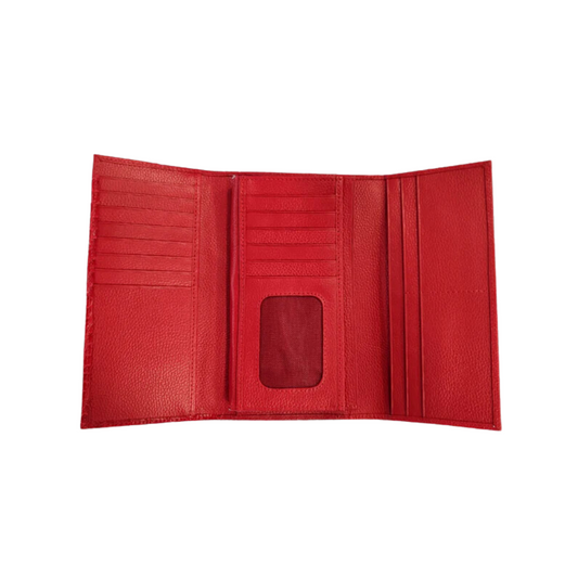 Billetera Cartera grande con multiples compartimientos para mujer en cuero rojo