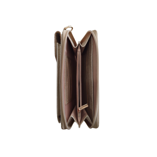 Portacelular billetera en cuero para mujer color miel