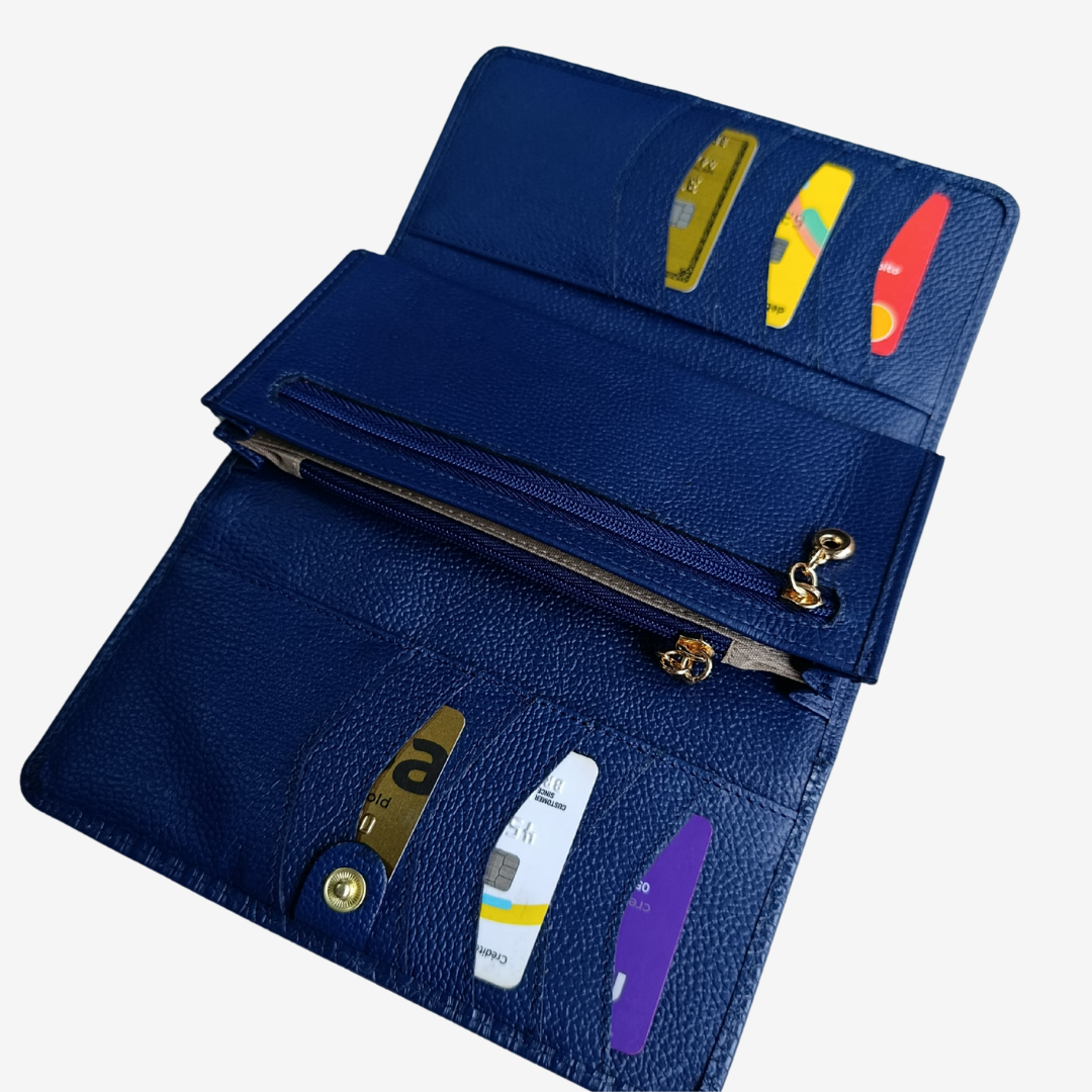 Billetera Nova en cuero Azul Marino