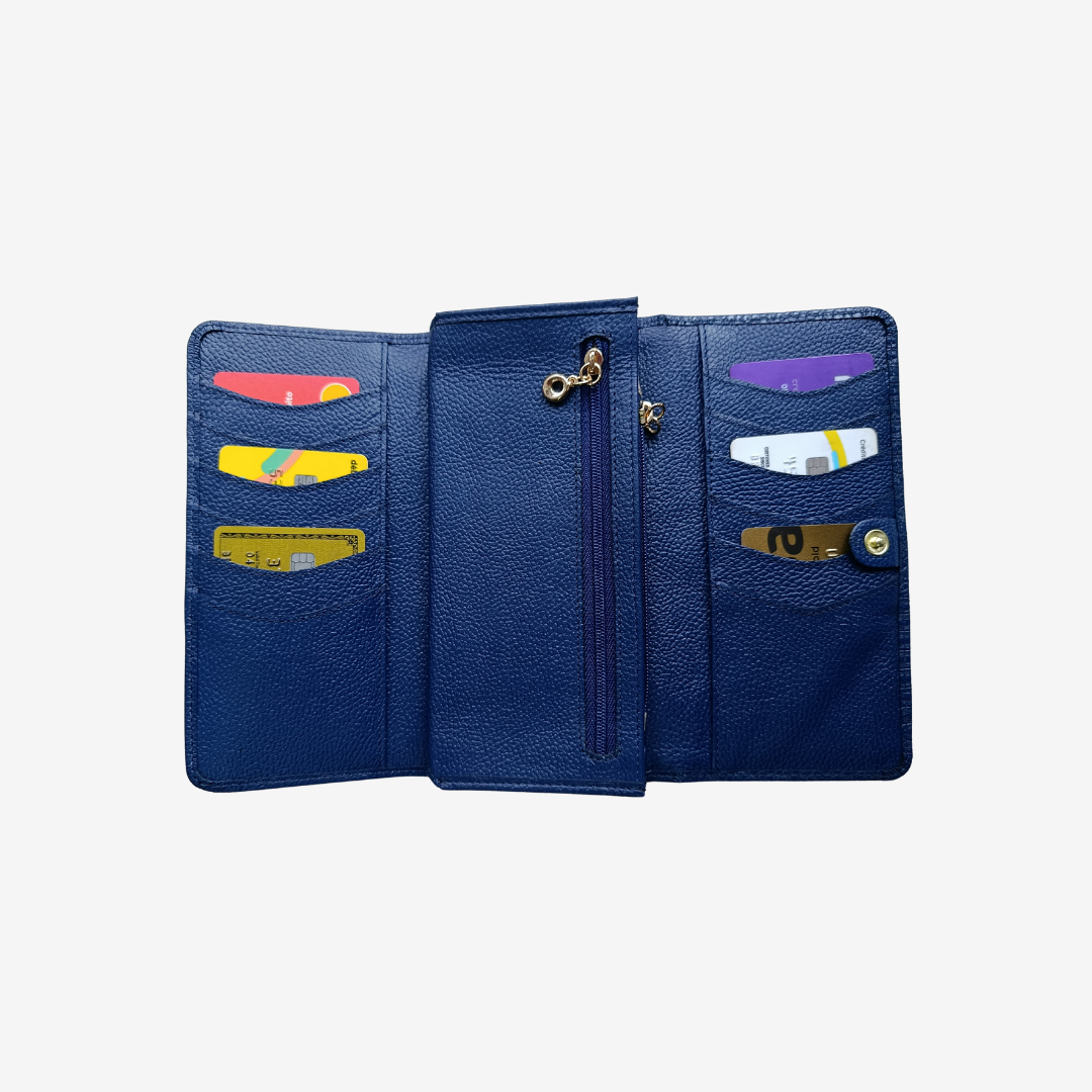 Billetera Nova en cuero Azul Marino
