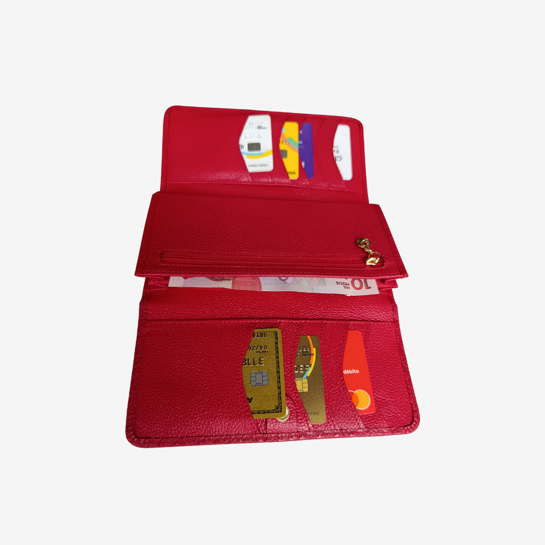 Billetera larga en cuero para mujer color Rojo