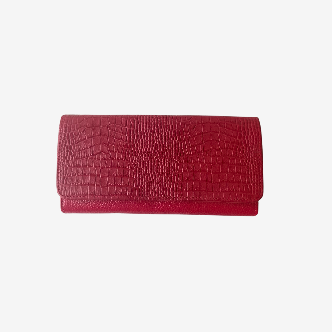 Billetera larga en cuero para mujer color Rojo