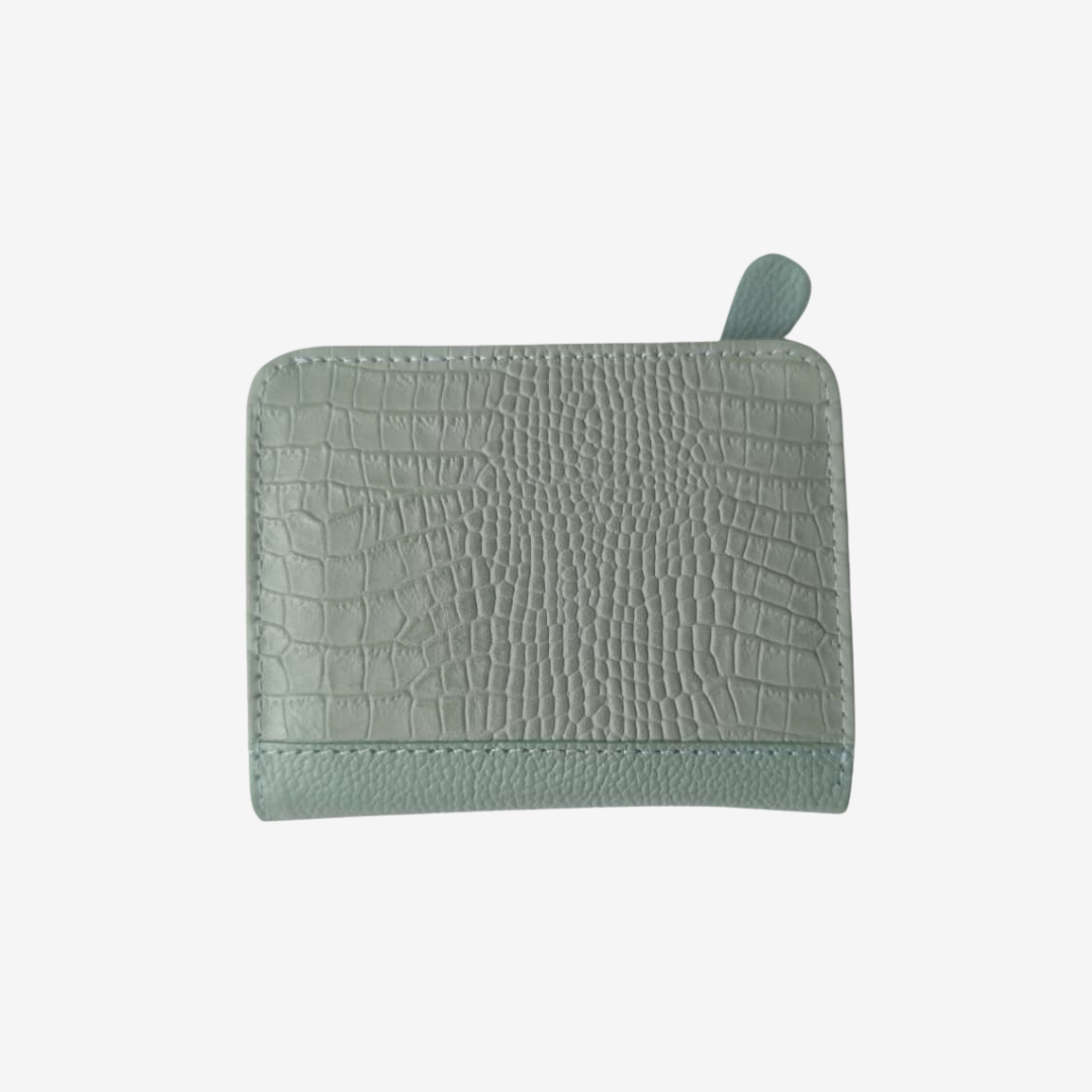 Billetera pequeña en cuero verde musgo para mujer
