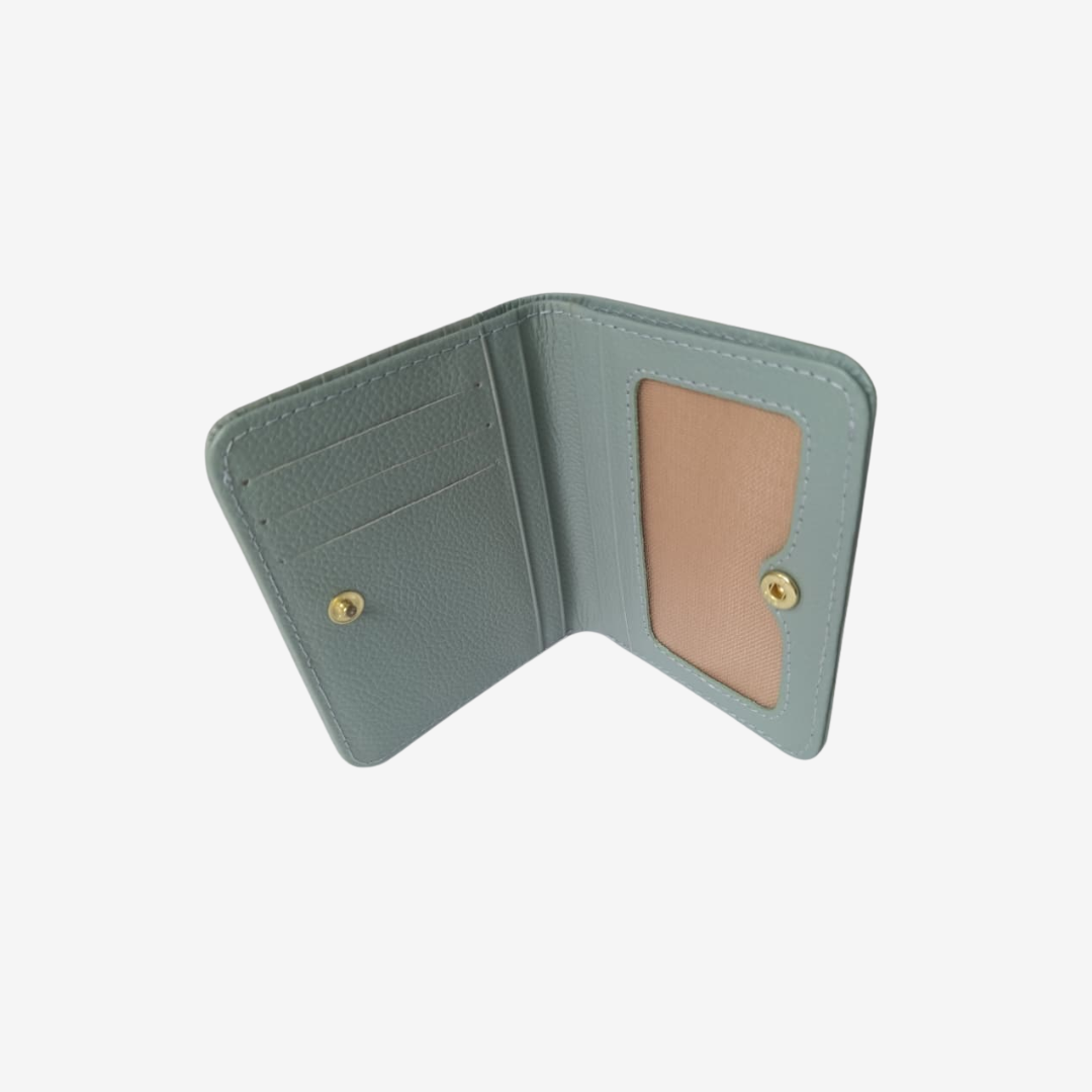 Billetera pequeña en cuero verde musgo para mujer