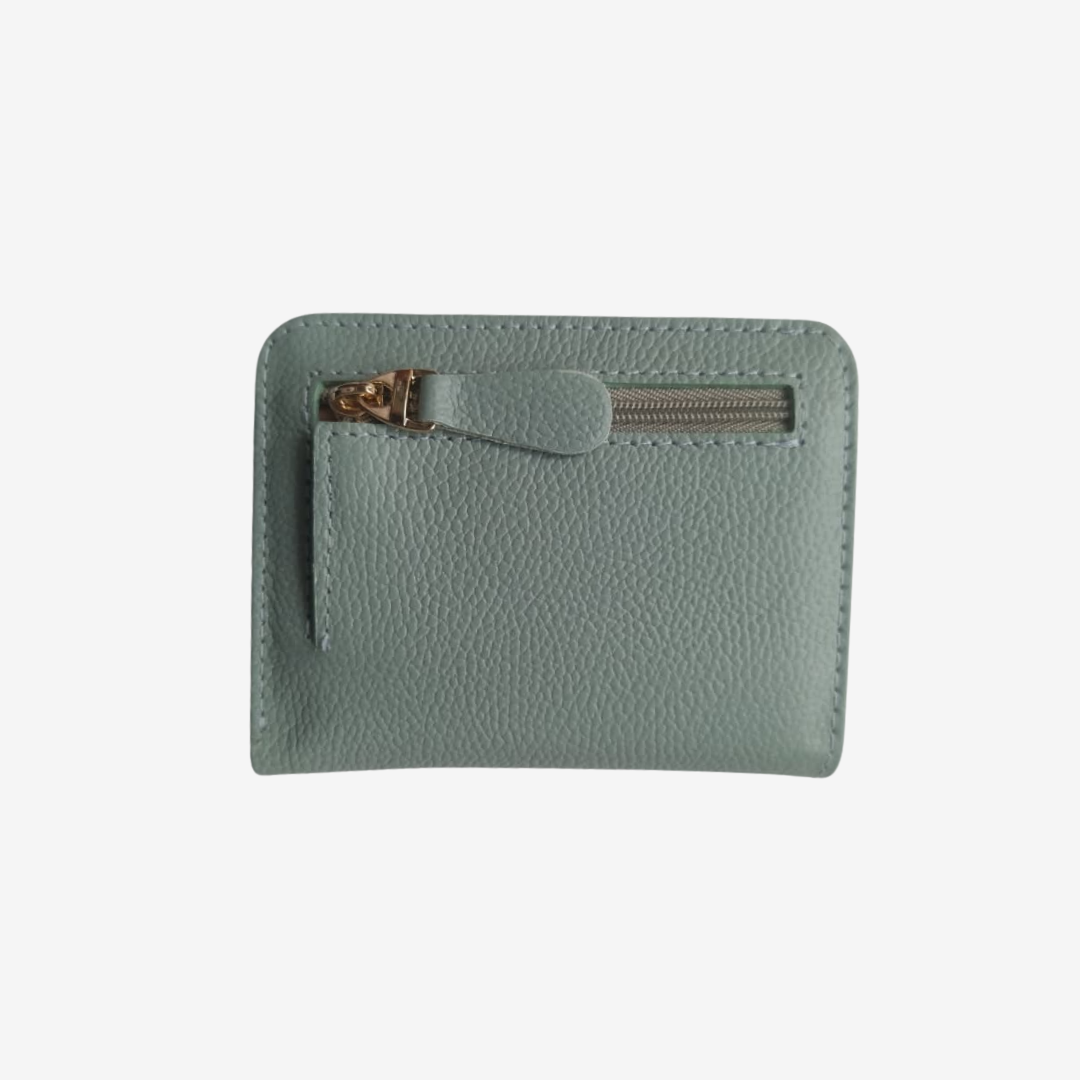 Billetera pequeña en cuero verde musgo para mujer