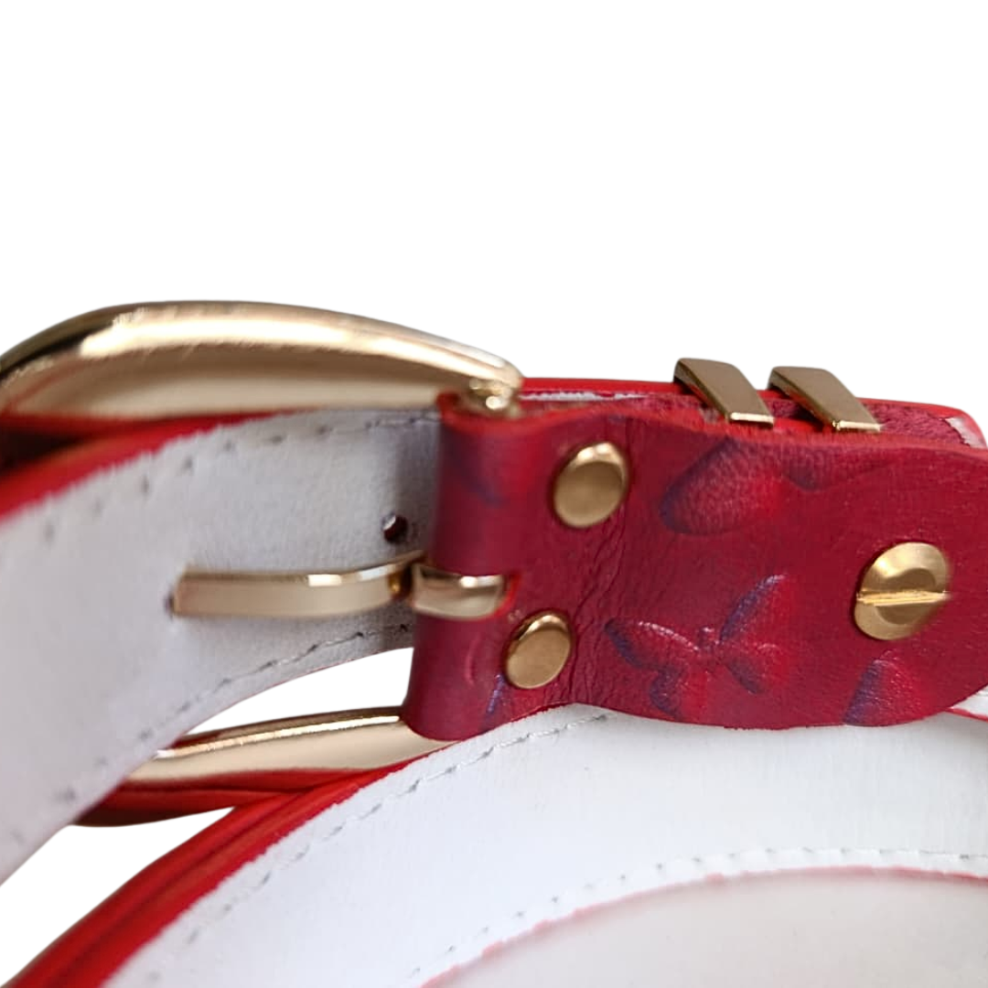 CINTURON MAKKI EN CUERO ROJO MARIPOSA