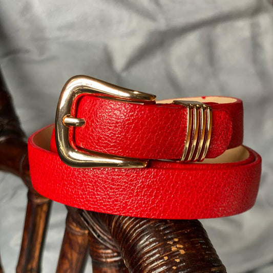 Cinturon para dama Rojo en cuero liso