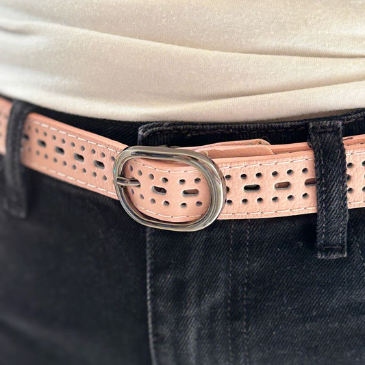 Cinturon en cuero para mujer color nude