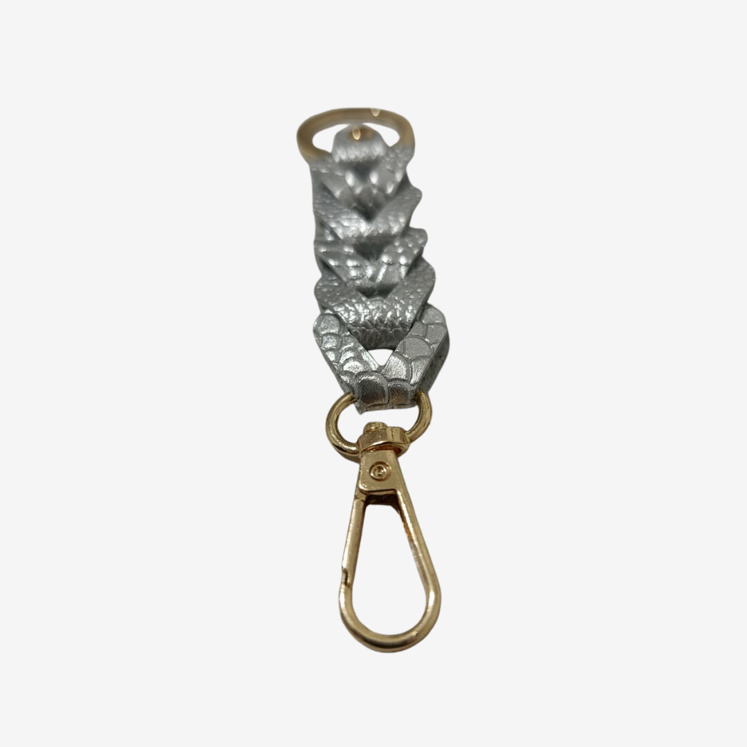 Llavero Luster en cuero Plata