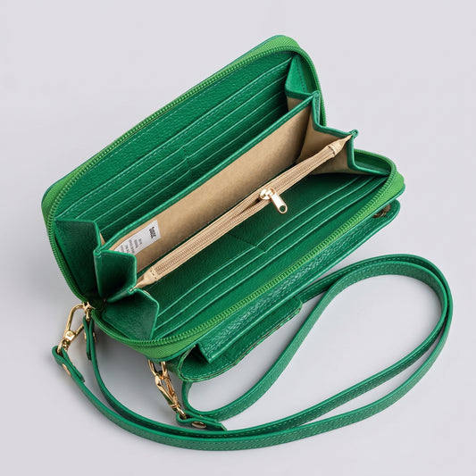 Porta celular Pandora en cuero verde bottega