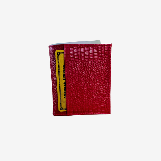 Tarjetero en cuero rojo para mujer con doble compartimientos para tarjetas