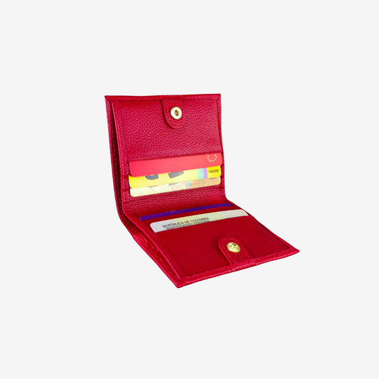 Tarjetero en cuero rojo para mujer con doble compartimientos para tarjetas