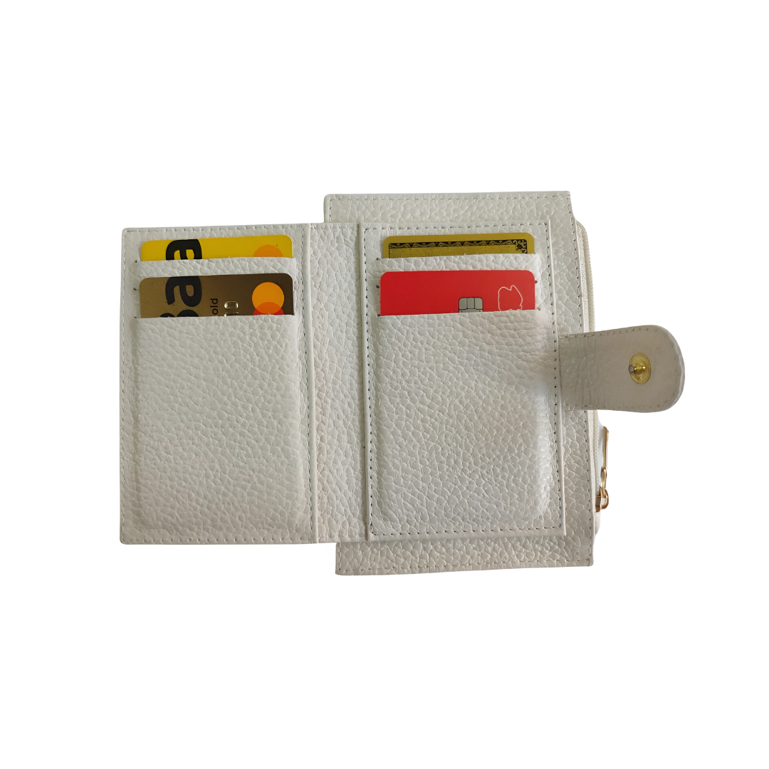 Tarjetero para mujer en cuero con espacio para monedas color Beige