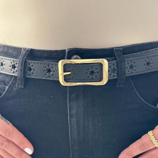 Cinturon de dama en cuero labrado color Negro - RagazzaBolsos