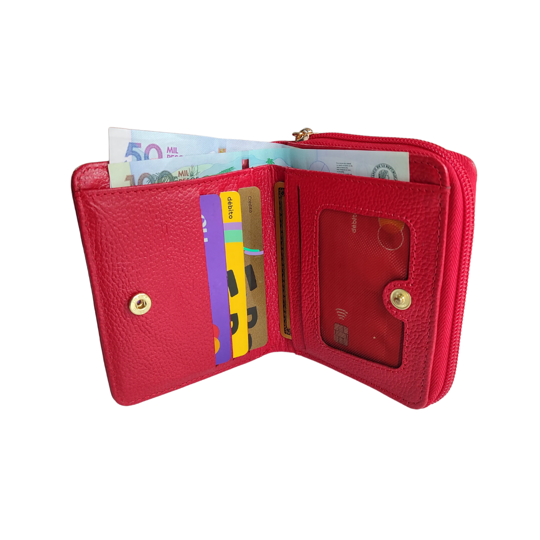 Billetera con monedero Berona en cuero rojo