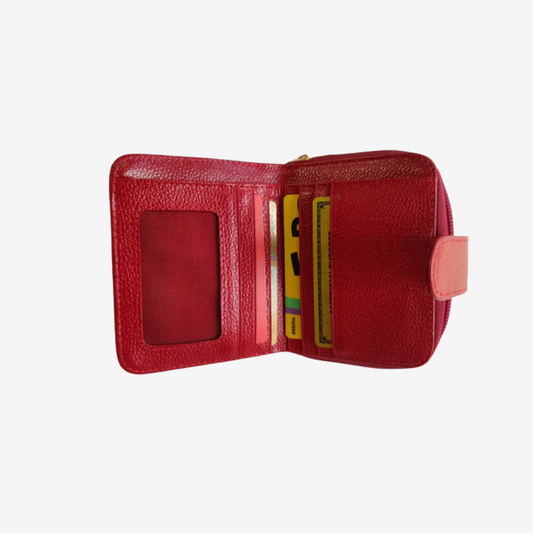 Billetera en cuero para mujer color rojo con modero - RagazzaBolsos