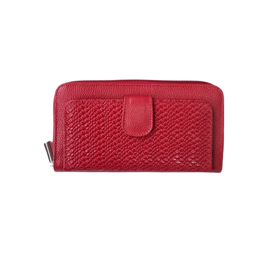 Billetera en cuero grande para mujer color roja