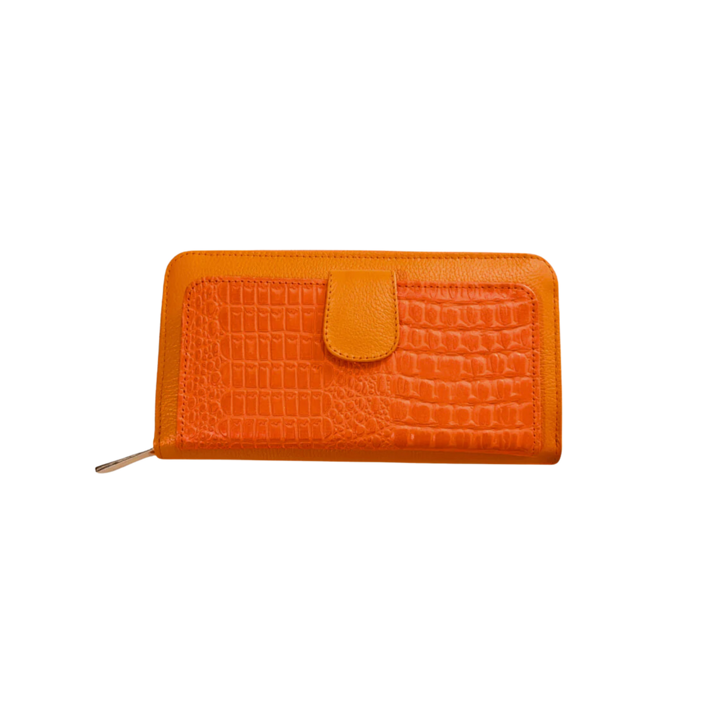 Billetera en cuero grande para mujer color naranja