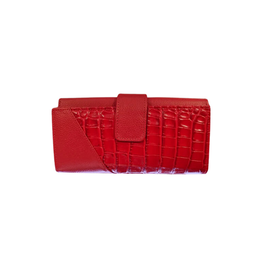 Billetera Cartera grande con multiples compartimientos para mujer en cuero rojo