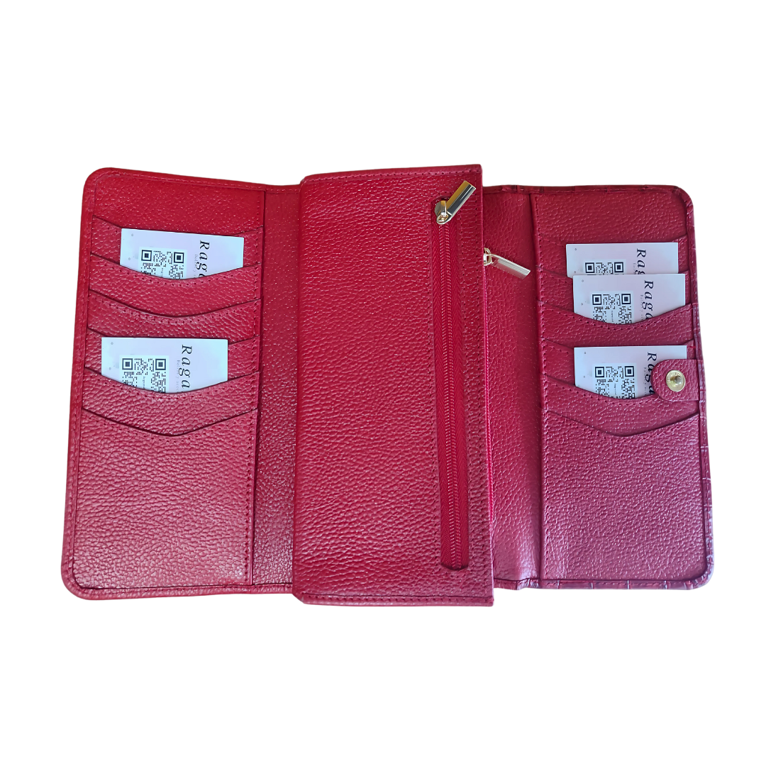 Billetera grande para mujer en cuero color rojo 