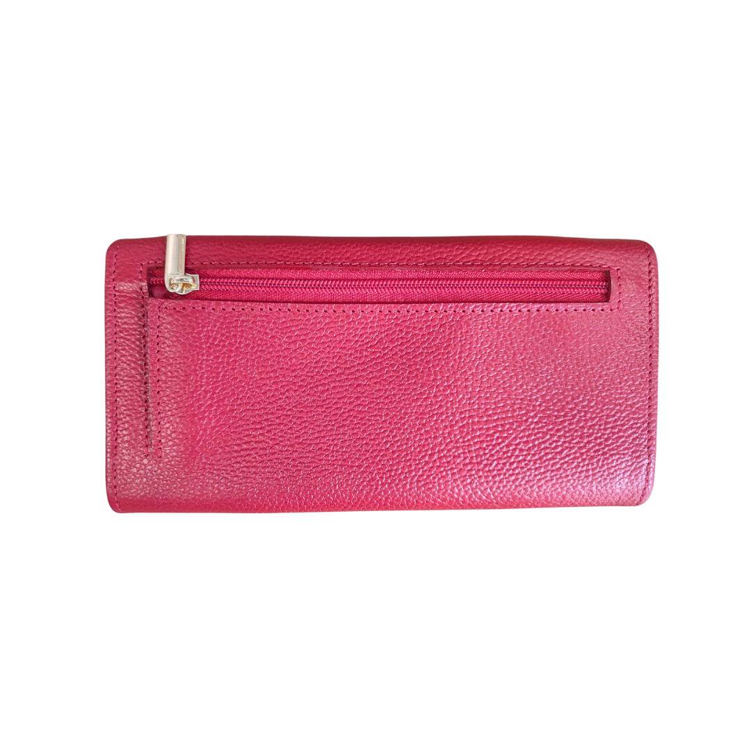Billetera grande para mujer en cuero color rojo 
