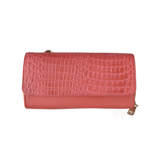 Billetera porta celular en cuero color Coral
