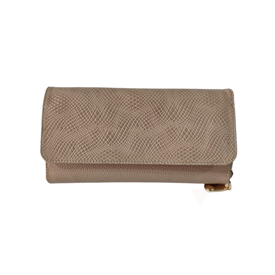 Billetera porta celular en cuero color beige