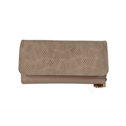 Billetera porta celular en cuero color beige