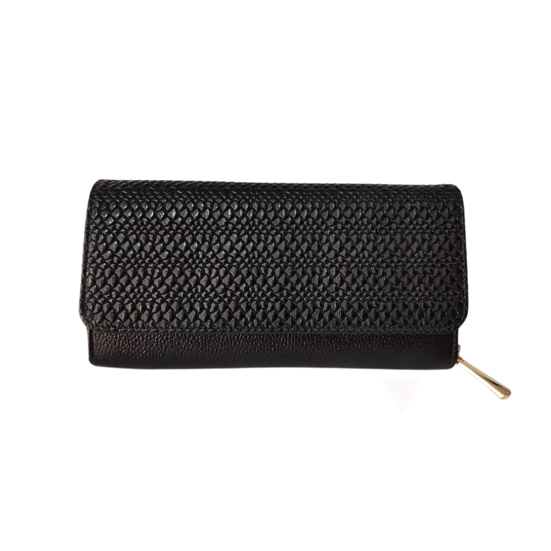 Billetera porta celular en cuero para mujer color negro