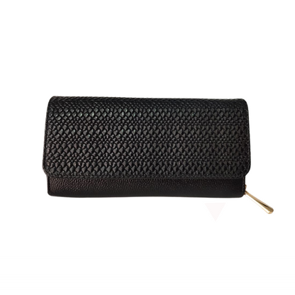 Billetera porta celular en cuero para mujer color negro