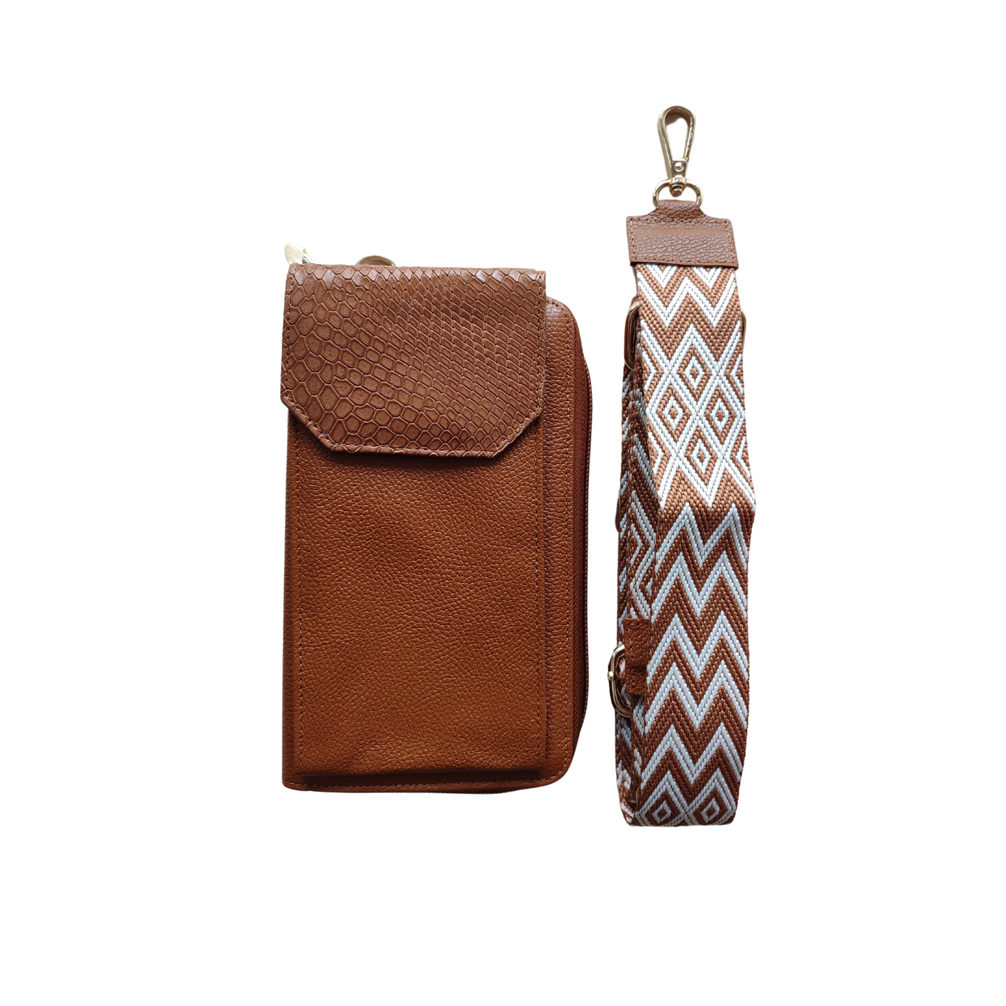 Portacelular billetera en cuero para mujer color miel