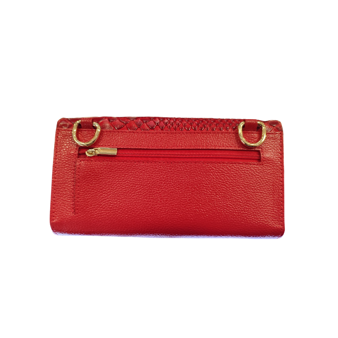 Billetera porta celular en cuero para mujer en color rojo 