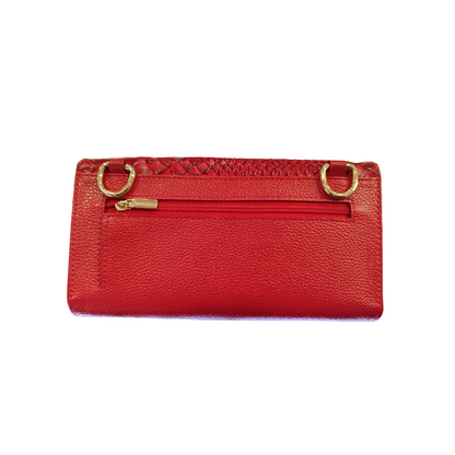 Billetera porta celular en cuero para mujer en color rojo 