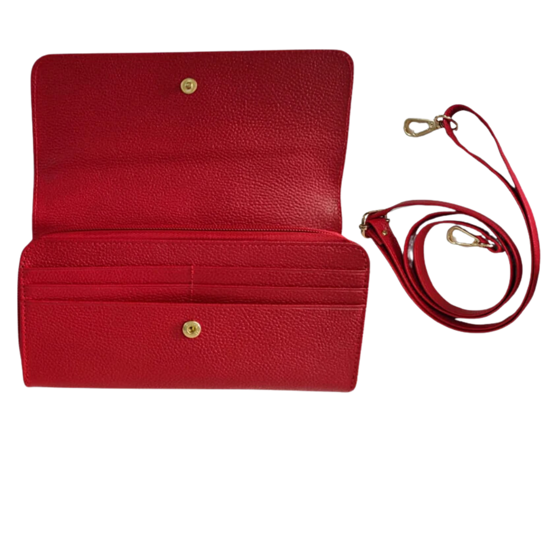 Billetera porta celular en cuero para mujer en color rojo 