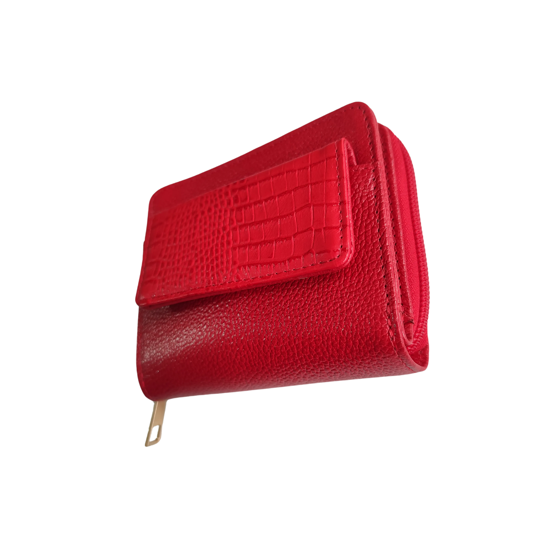 Billetera con monedero Berona en cuero rojo