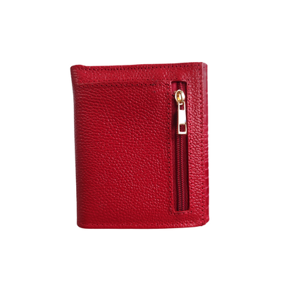 Billetera compacta de mujer en cuero color rojo con herrajes dorados
