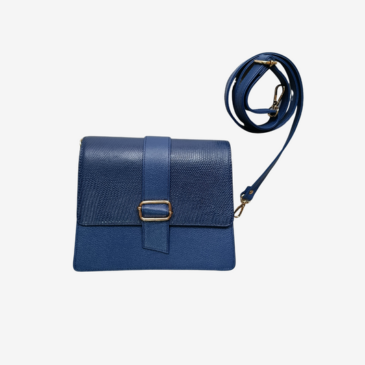 Cartera Katlyn tipo Baguette en cuero color Azul Marino