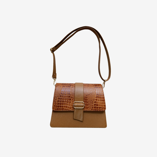 Cartera Katlyn tipo Baguette en cuero color Miel