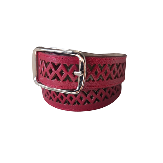 CINTURON ELA EN CUERO ROJO - RagazzaBolsos