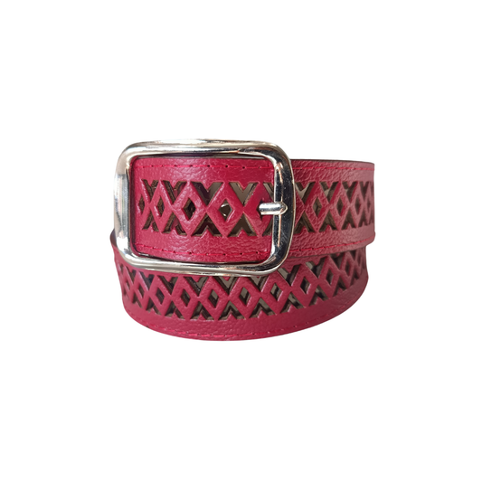 CINTURON ELA EN CUERO ROJO - RagazzaBolsos