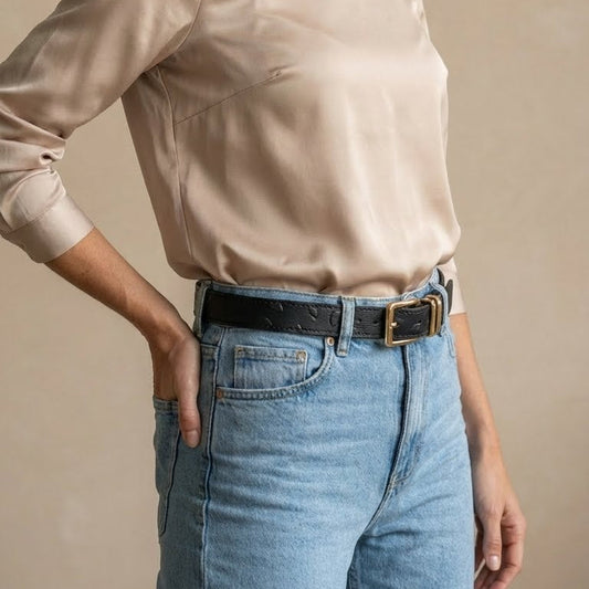 Cinturon en cuero color negro para mujer