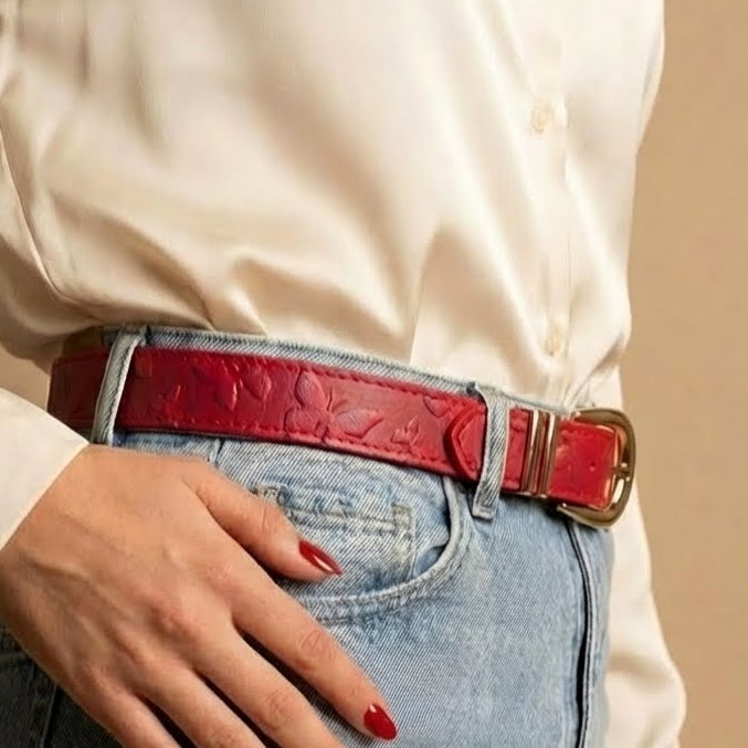 CINTURON MAKKI EN CUERO ROJO MARIPOSA