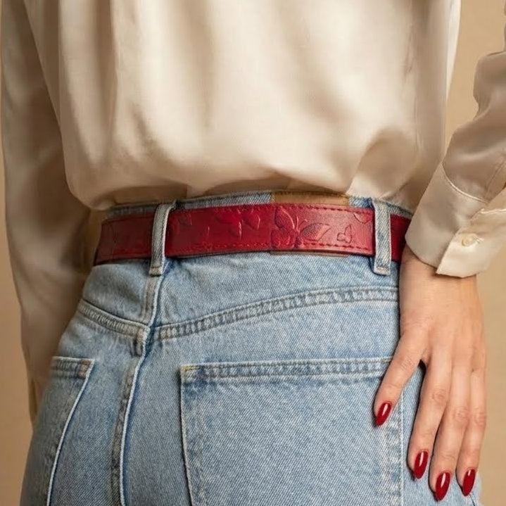 CINTURON MAKKI EN CUERO ROJO MARIPOSA