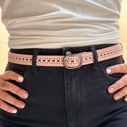 Cinturon en cuero para mujer color nude