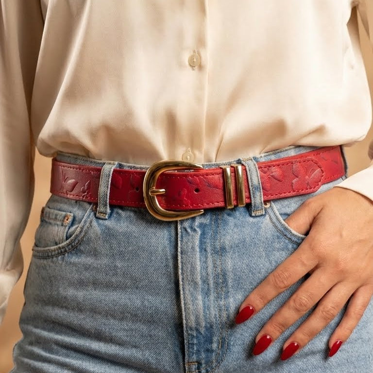 CINTURON MAKKI EN CUERO ROJO MARIPOSA