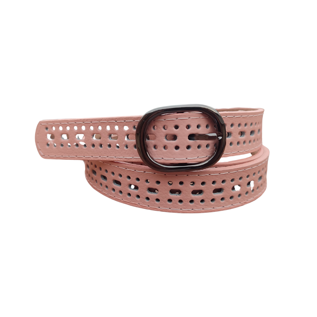 Cinturon de dama en cuero con labrados en laser color palo rosa