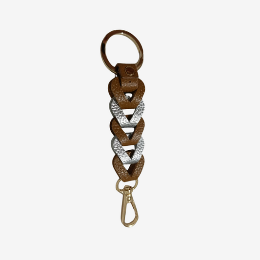 Llavero Luster en cuero Miel Plata