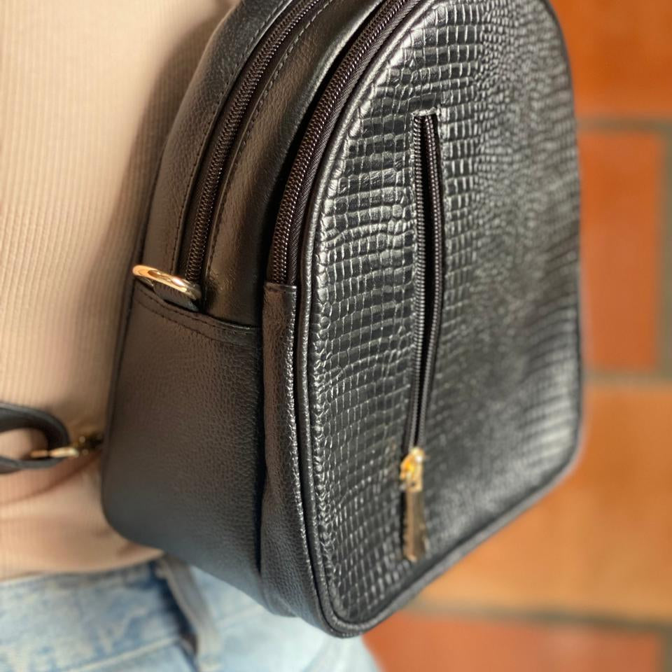 Morral doble función en cuero para mujer color negro