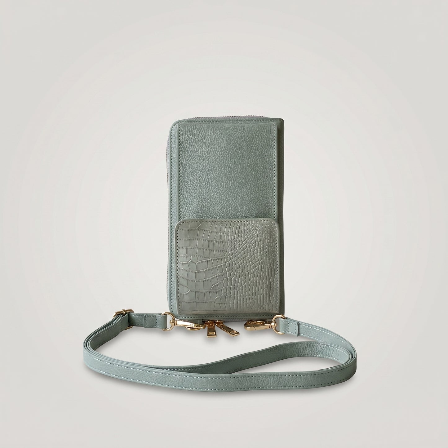 Porta celular Pandora en cuero verde